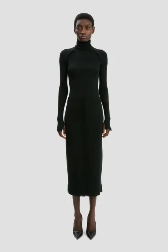 Button midi skirt in black