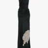 Chain halter gown in dark navy floral print Chain halter gown in dark navy floral print