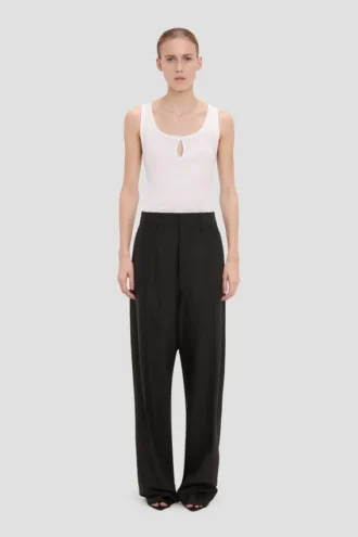 Curved leg trouser in black