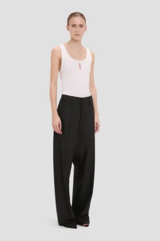 Curved leg trouser in black