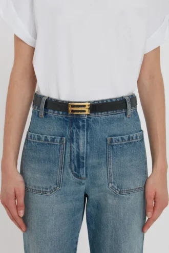 Dorian belt in black croc embossed calf leather