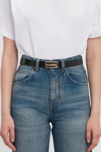 Dorian belt in black glossed leather