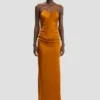 Draped cami floor-length dress in bronze Draped cami floor-length dress in bronze