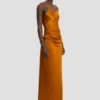 Draped cami floor-length dress in bronze Draped cami floor-length dress in bronze