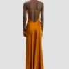 Draped cami floor-length dress in bronze Draped cami floor-length dress in bronze