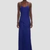 Draped cami gown in bright indigo