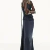 Draped lace dress in midnight