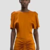 Draped sleeve top in bronze Draped sleeve top in bronze