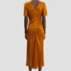 Draped sleeve top in bronze Draped sleeve top in bronze
