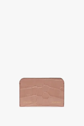 Envelope card holder in blush pink croc embossed leather Envelope card holder in blush pink croc embossed leather