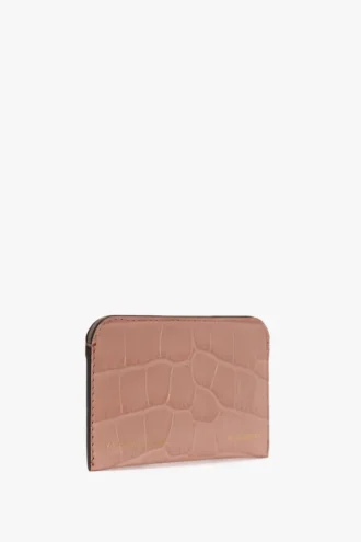 Envelope card holder in blush pink croc embossed leather Envelope card holder in blush pink croc embossed leather