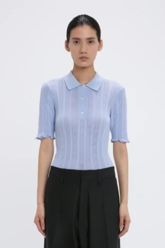 frill polo top in cloud blue 1 330x495 - Frill polo top in cloud blue