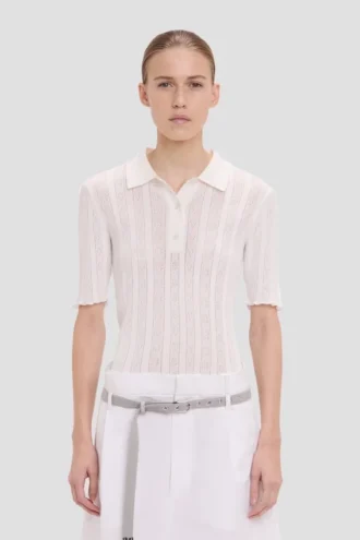 Frill polo top in white