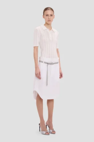 Frill polo top in white