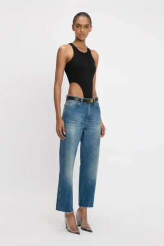 High leg bodysuit in black