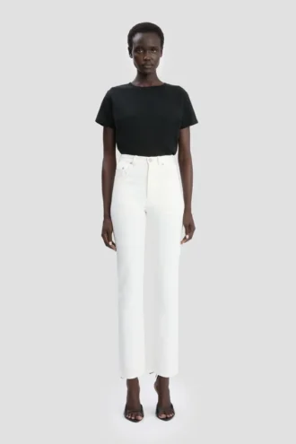 High-rise slim jean in washed white