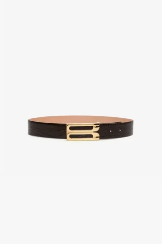 Jumbo dorian belt in chocolate croc embossed leather