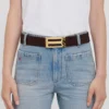 Jumbo dorian belt in chocolate croc embossed leather Jumbo dorian belt in chocolate croc embossed leather