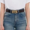 Jumbo dorian belt in dark brown croc embossed leather Jumbo dorian belt in dark brown croc embossed leather