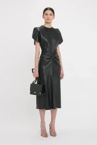 Leather bela midi dress in black