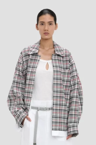 Relaxed cocoon shacket in blue-red check Relaxed cocoon shacket in blue-red check