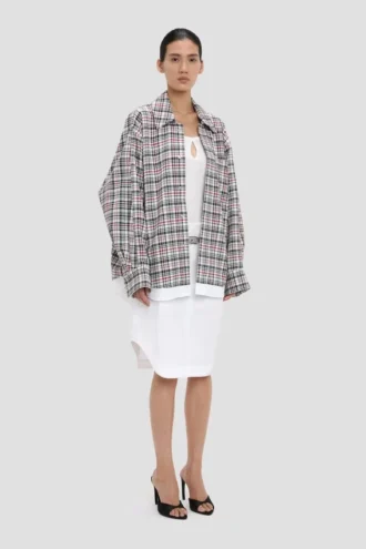 Relaxed cocoon shacket in blue-red check Relaxed cocoon shacket in blue-red check