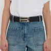 Silver buckle jumbo dorian belt in black grained leather Silver buckle jumbo dorian belt in black grained leather
