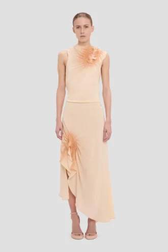 Smocked dress in sandstone