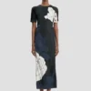 Split hem midi dress in dark navy floral print