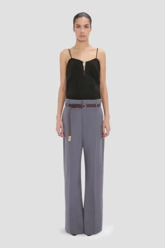 Straight leg folded trouser in flint